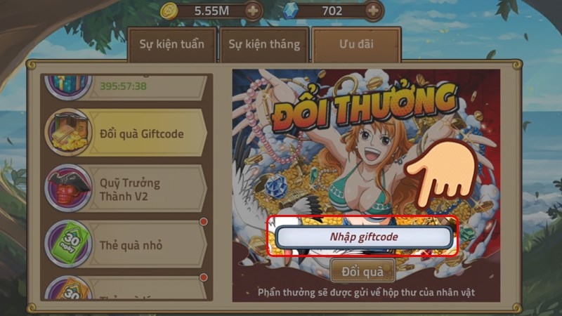 Nhan chon nut Nhap Giftcode